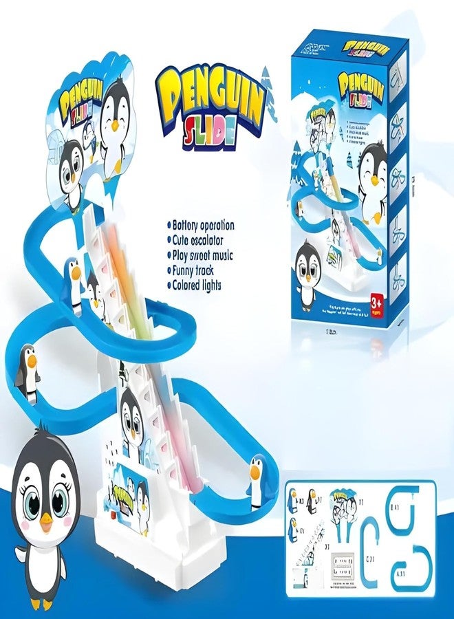 WireScorts Penguin Slide Toy Set, Stair Climbing Roller Coaster with Sliding Tracks, Penguin Stair Climbing Toys for Kids, Escalator Toy with Lights and Music with 3 Penguins - Image 4
